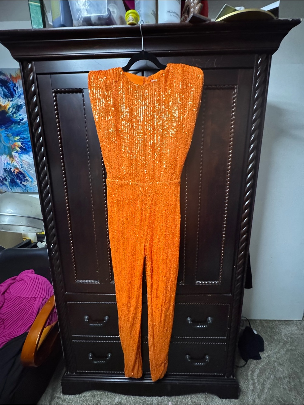 Orange Sequin Jumpsuit for Women